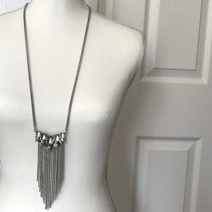 CHICOS | Valerie Long Tassel Silver Tone Necklace Accented with Faux Gems